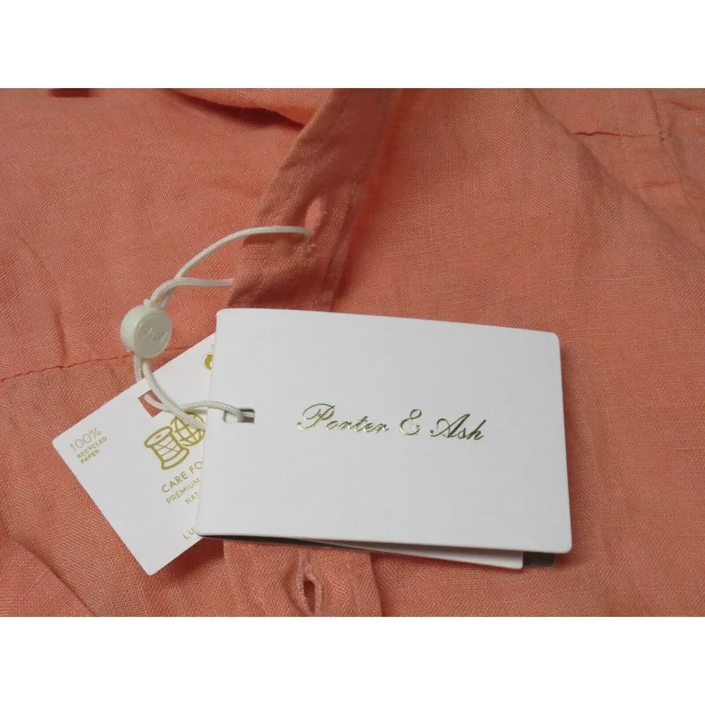 Mens Porter & Ash‎ Short Sleeve Button Front Linen Shirt Orange Peach Size M New